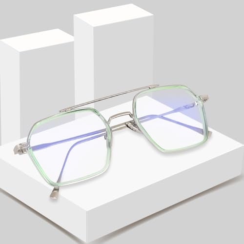 Dervin Blue Light Blocking Glasses Gaming Filter Transparent Hexagon Eyeglasses for Eye Protection Men Women, Computer/Tablet/Laptop/Mobile/TV, Anti-blue & Anti eyestrain (Sea Green) - Image 5