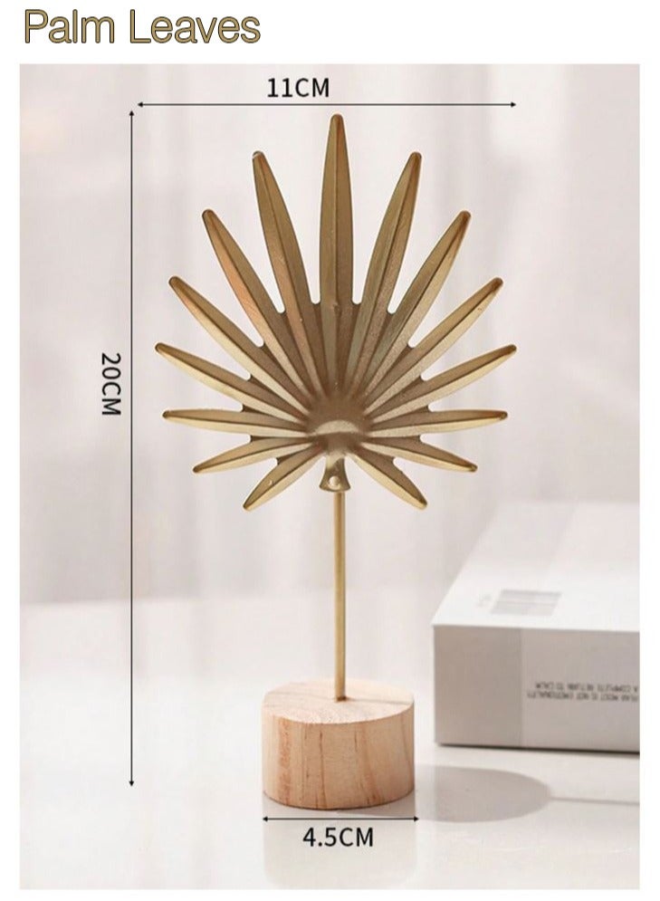 1pc Creative Golden ( Palm Leaves ) Statue Abstract Art Sculpture Iron Gold Home Decor Collectible Figurines For Living Room, Entrance Table, Bookshelf, and Desk Decor 
