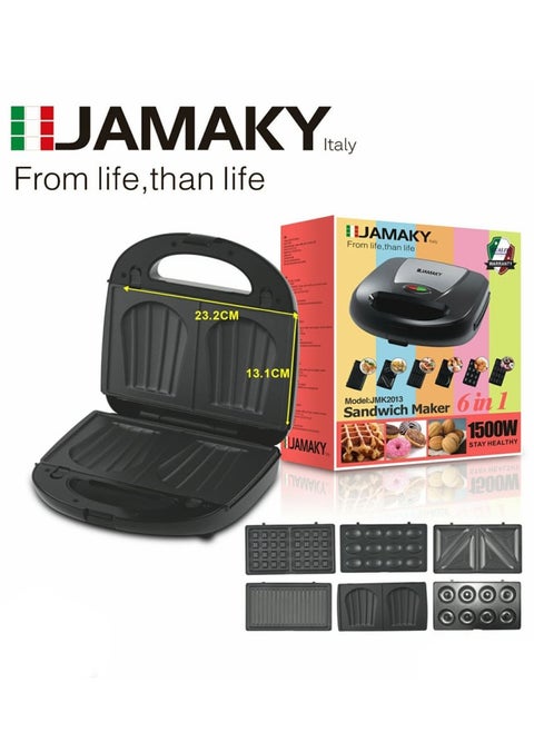 Sandwich Maker 1500 Watt with Italian technology - with 6-Piece Fixed Grill, JMK2013 Powerful Heater for Quick Setting, Beautifully Designed, Easy to Use and Powerful Heater