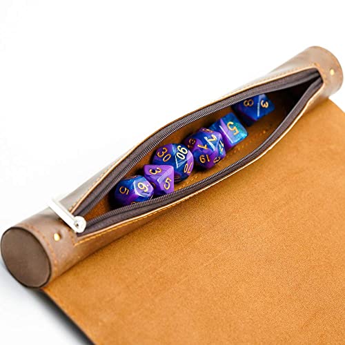 Cusdie 2 in 1 Dice Rolling Mat & Zippered Dice Holder Dice Tray- Compatible with DND Polyhedral Dice (Brown) - Image 3