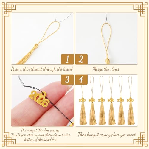 Cindeer 100 Pcs Mini Graduation Tassels with 100 Pcs 2026 Tassel Charms for Crafts Mini Silky Bookmark for Graduation Cap Keychain Ornaments DIY Craft Jewelry Making Project(Gold) - Image 3