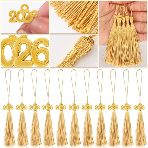 Cindeer 100 Pcs Mini Graduation Tassels with 100 Pcs 2026 Tassel Charms for Crafts Mini Silky Bookmark for Graduation Cap Keychain Ornaments DIY Craft Jewelry Making Project(Gold) - Image 4