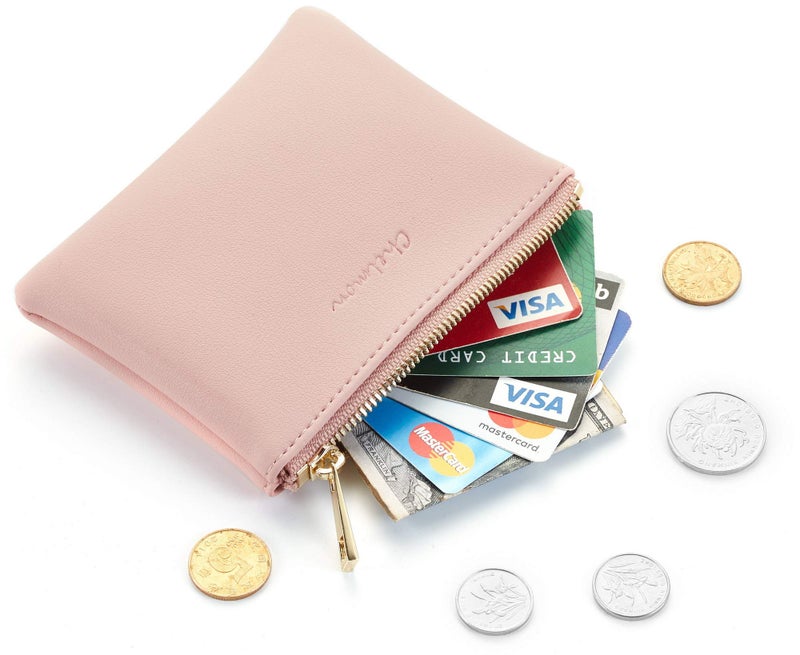Chelmon Vegan Leather Coin Purse Pouch Change Purse With Zipper For Men Women (Pink Lotus) - Image 2