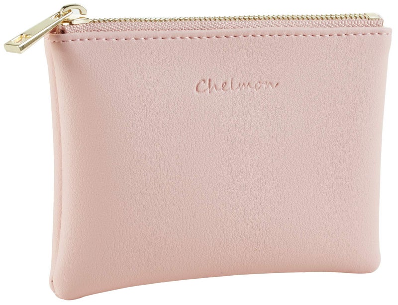 Chelmon Vegan Leather Coin Purse Pouch Change Purse With Zipper For Men Women (Pink Lotus) - Image 1