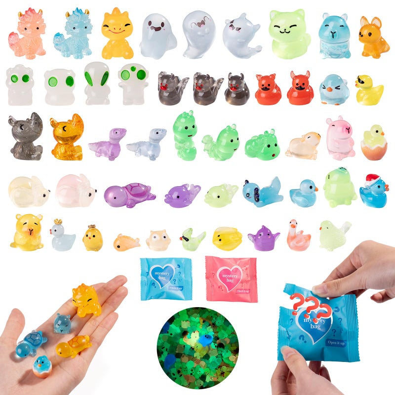 Nerfcareani 50 Pcs Mystery Bag Mini Resin Animals Glow in The Dark Figurines Individually Packaged Blind Bags Cute Collectible Resin for Fairy Garden Accessories, Random Design - Image 4