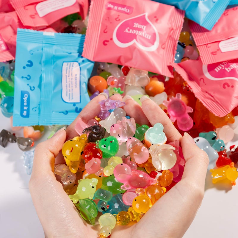 Nerfcareani 50 Pcs Mystery Bag Mini Resin Animals Glow in The Dark Figurines Individually Packaged Blind Bags Cute Collectible Resin for Fairy Garden Accessories, Random Design - Image 1