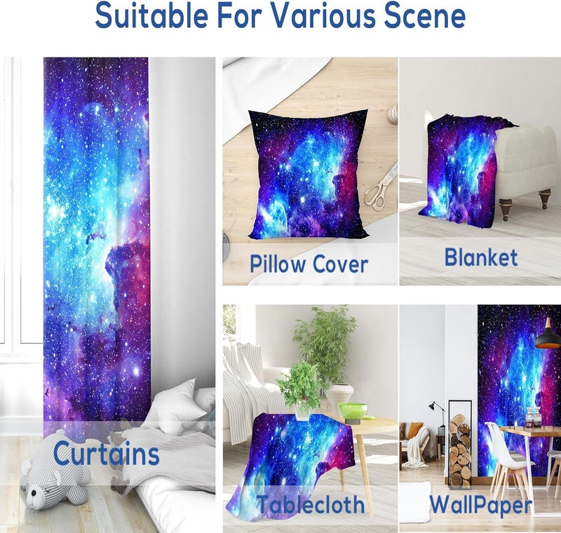 Riyidecor Galaxy Outer Space Nebula Curtains 2 Panels 42 x 63 Inch Blue Rod Pocket Universe Planets Boys Fantasy Starry Black Art Printed Living Room Bedroom Window Drapes Treatment Fabric WWCLLE - Image 5