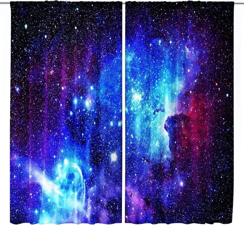 Riyidecor Galaxy Outer Space Nebula Curtains 2 Panels 42 x 63 Inch Blue Rod Pocket Universe Planets Boys Fantasy Starry Black Art Printed Living Room Bedroom Window Drapes Treatment Fabric WWCLLE - Image 3