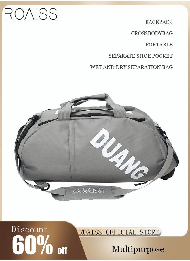 roaiss Unisex Gym Duffel Bag Sports Backpack Portable Luggage Handbag Wet and Dry Separation Shoes Compartment Large Capacity Crossbody Bag for Fitness Travel Grey  - Image 1