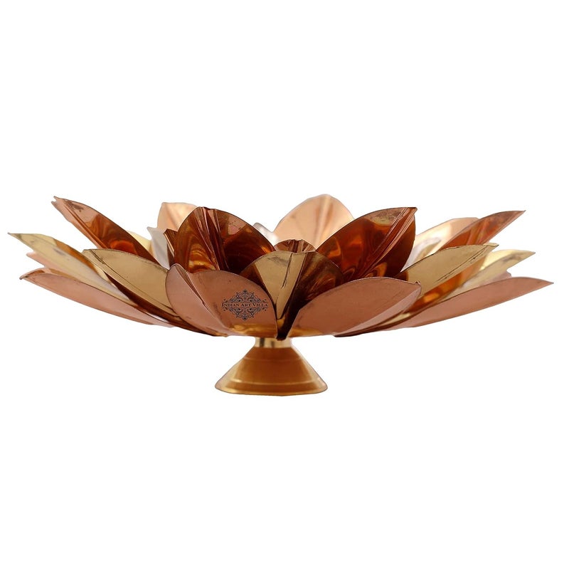 INDIAN ART VILLA Indian Art Villa Pure Copper Lotus Design Tea Light Candle DiyaDeepak with Black Velvet Gift Box ColourGold Silver Brown Width8 Inches  - Image 4