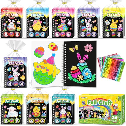 FUNNYB&G FUNNYBG Foil Art Party Favors for Kids 24 Pack Foil Art Crafts Kits Coloring Books Goodie Bag Stuffers Party Favors for Kids 48 812 Bulk Easter Classroom Gifts Girls Boys Prizes Easter - Image 1