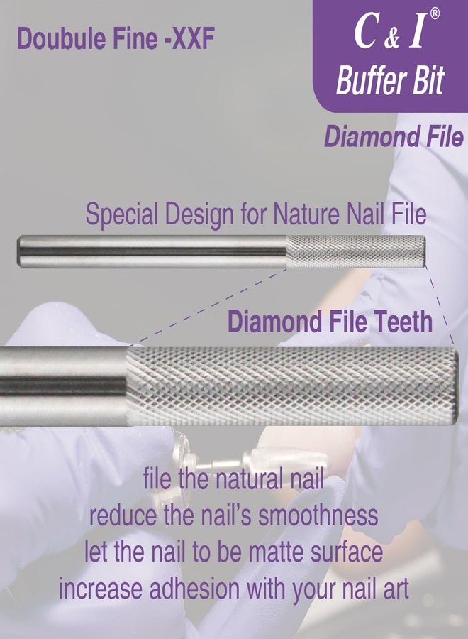 C & I Nature Nail Buffer XXF Nail Drill Bit Safety Efile for Nail Tech Nail Art Preparation Prep Clean Nail Bed Cuticle Dead Skin Smooth Nails 2 Way Rotate E-file Double Hand Use Manicure Tool - Image 2