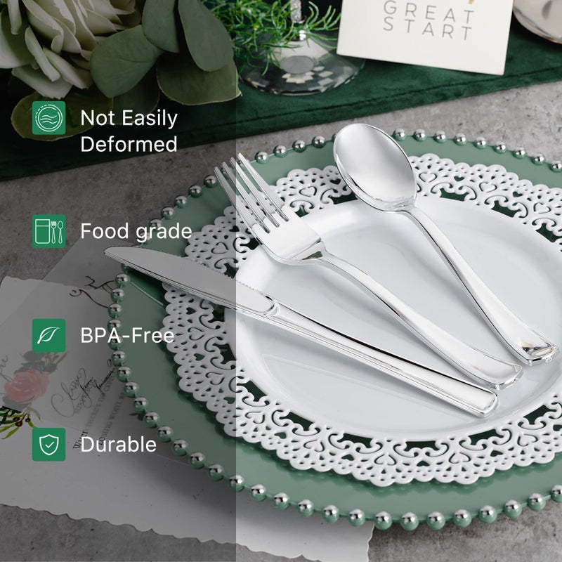 N9R 500PCS Silver Plastic Cutlery Set - 200 Forks  150 Knives  150 Spoons - Disposable  Premium  Sturdy - Silver  Plastic - Perfect for Gathering  Weddings  Parties - Image 3