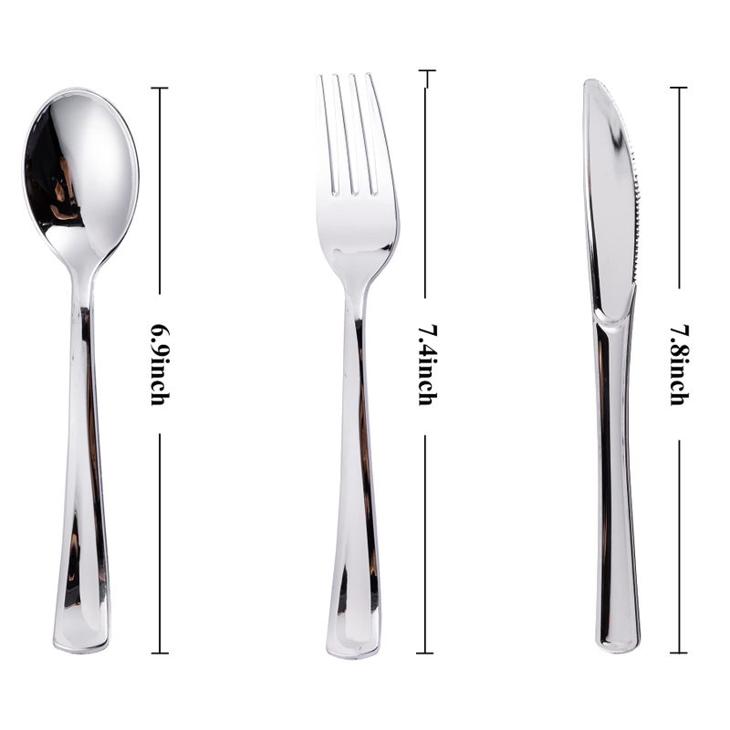 N9R 500PCS Silver Plastic Cutlery Set - 200 Forks  150 Knives  150 Spoons - Disposable  Premium  Sturdy - Silver  Plastic - Perfect for Gathering  Weddings  Parties - Image 2