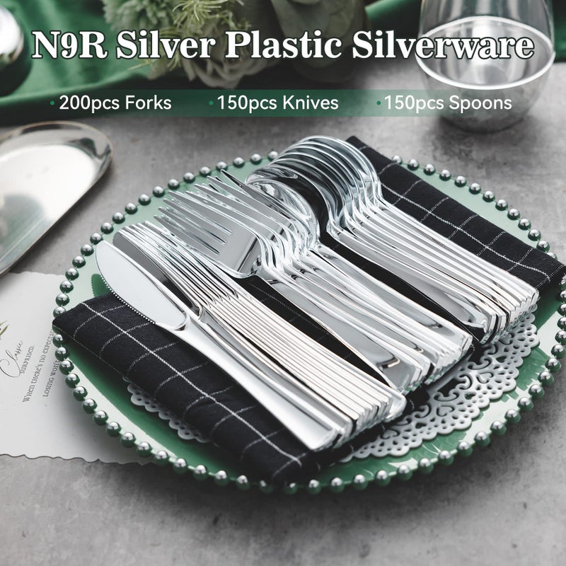 N9R 500PCS Silver Plastic Cutlery Set - 200 Forks  150 Knives  150 Spoons - Disposable  Premium  Sturdy - Silver  Plastic - Perfect for Gathering  Weddings  Parties - Image 4