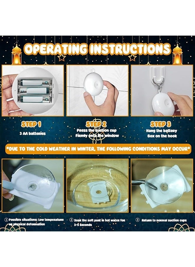 NIBEMINENT Ramadan Lights, 3Pcs Ramadan Decorations Lights with Sucker, Curtain Indoor Hanging Ramadan Star Moon Lights  - Image 3