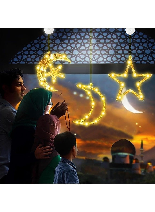 NIBEMINENT Ramadan Lights, 3Pcs Ramadan Decorations Lights with Sucker, Curtain Indoor Hanging Ramadan Star Moon Lights  - Image 5