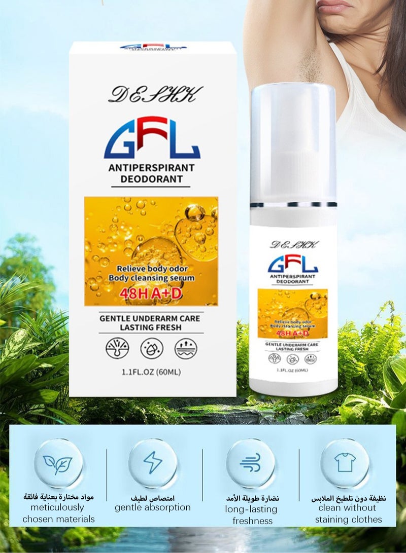 GFL Antiperspirant Deodorant Spray, Gentle Underarm Care, Long Lasting Fresh, 48 Hour Sweat and Odor Protection, Relieve Body Odor, for Unisex 60ml - Image 2