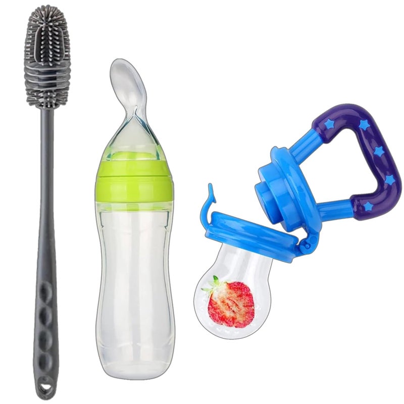 PGD Baby comprehensive feeding combo set Premium Steel Feeding Bottle, Silicone Baby Food Fruit Feeder Nibbler 10ml & Food Feeder Spoon 90ml with Long Handle Cleaning Brush (150ml Comprehensive Feeding Combo Set) - Image 3
