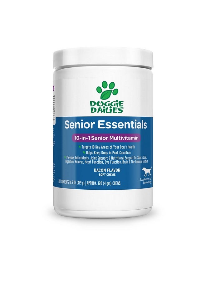 Doggie Dailies Doggie Dailies Senior Essentials Multivitamin for Dogs Soft Chews | Advanced Dog Multivitamin | Nutritional Support for Joints, Skin & Coat, Digestion, and the Immune System | Bacon Flavor | 120 Count  - Image 1