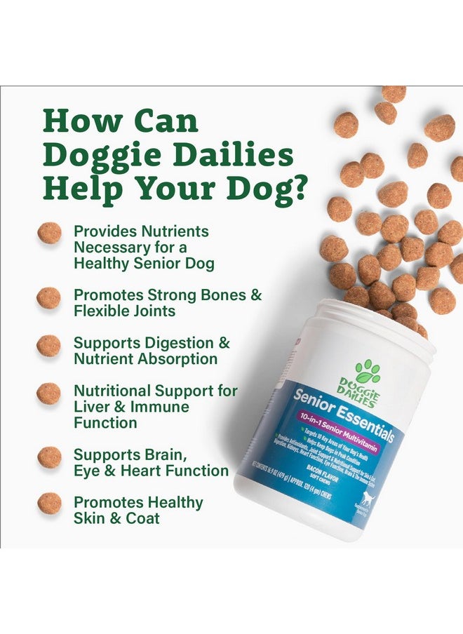 Doggie Dailies Doggie Dailies Senior Essentials Multivitamin for Dogs Soft Chews | Advanced Dog Multivitamin | Nutritional Support for Joints, Skin & Coat, Digestion, and the Immune System | Bacon Flavor | 120 Count  - Image 3