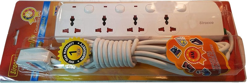 Sirocco 4 Way 4M Cable Extension Socket with Surge Protection