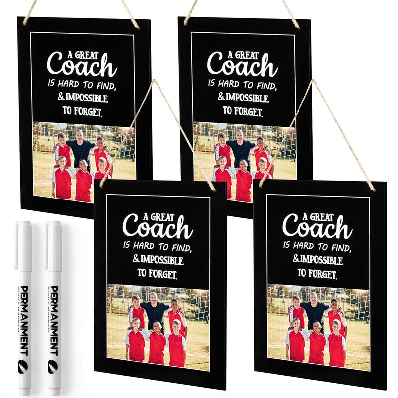 WATINC 7pcs Thanks Coach Wood Photo Frame with Pen Basketball Soccer Hockey Cheer Coach Gifts for Women Men Home Office Sports Decorations Hanging Picture Frame Wall Art Photo Album 102 x 79