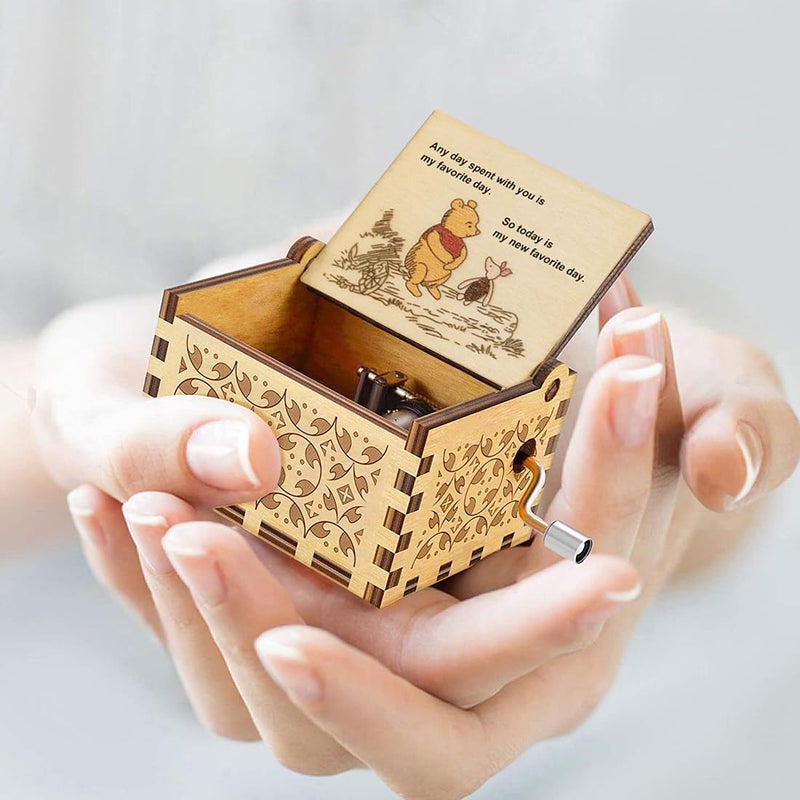 Muzero Pooh Music Box Gift for Wife Girlfriend Couples, Christams Xmas Present Anniversary Mother Day Birthday Women Gifts Hand Crand Wooden Musical Box Play You are My Sunshine - Image 3
