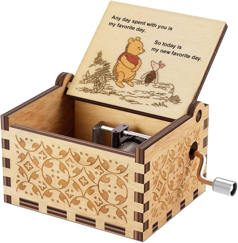 Muzero Pooh Music Box Gift for Wife Girlfriend Couples, Christams Xmas Present Anniversary Mother Day Birthday Women Gifts Hand Crand Wooden Musical Box Play You are My Sunshine - Image 2