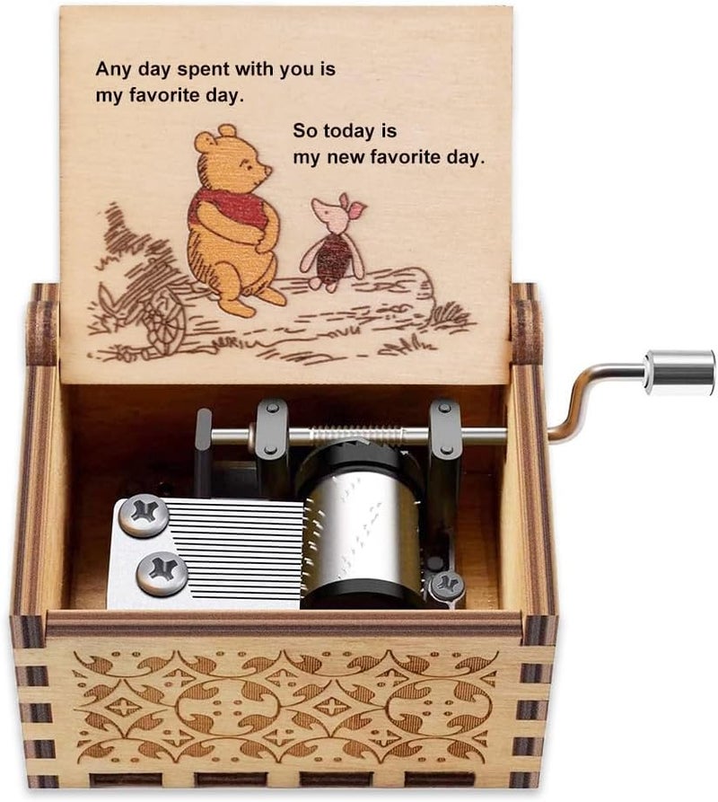 Muzero Pooh Music Box Gift for Wife Girlfriend Couples, Christams Xmas Present Anniversary Mother Day Birthday Women Gifts Hand Crand Wooden Musical Box Play You are My Sunshine - Image 1