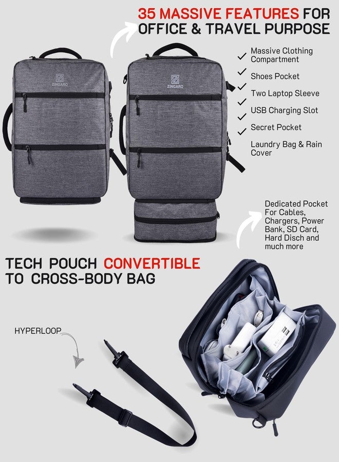 Zingaro Combo Large 40l Travel Lapotp Bag For Men Women Laptop Backpack For Men Women Tech Organizer Pouch (Grey) - Image 3