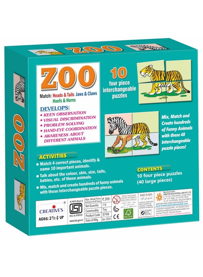 Creative's Creative’s Zoo | Animal Jigsaw Puzzles| Match‘Head and Tails’, ‘Jaws and Claws’ and ‘Hoofs and Horns Puzzles | Eye Hand Coordination Puzzles| Jigsaw puzzles for Girls & Boys| Learning & Educational Puzzles for kids | Problem Solving for kids Puzzles | Ages for 2 & up - Image 3