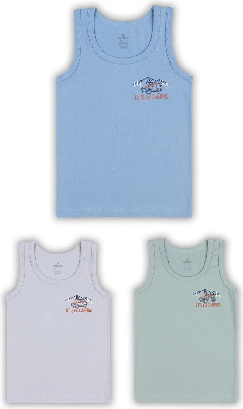 Baykar Boy's Cotton Crew Neck Printed Undershirt T-Shirt 3-Pack 2428 Color