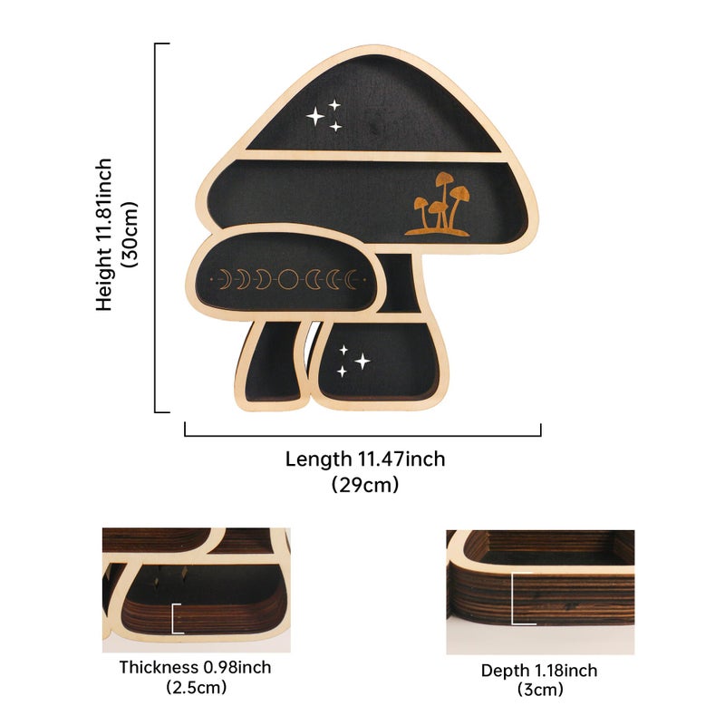 FNYDOX Cute Mushroom Decor, Wooden Floating Mushroom Shelf for Wall, Crystal Display Shelf Rock Gem Stone Display Shelf Wall Mounted - Image 2