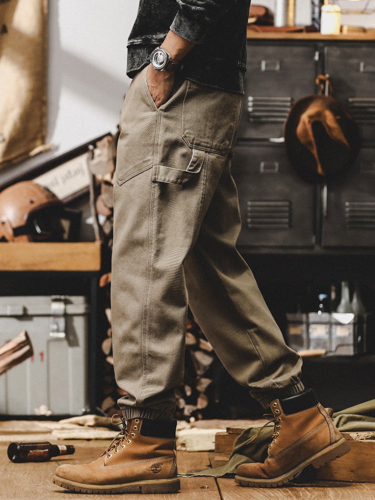 American Retro Heavy Work Pants Mens Autumn New Fashionable Brand Loose Casual Pants Outdoor Leg Trousers Apricot color [360g heavy weight]