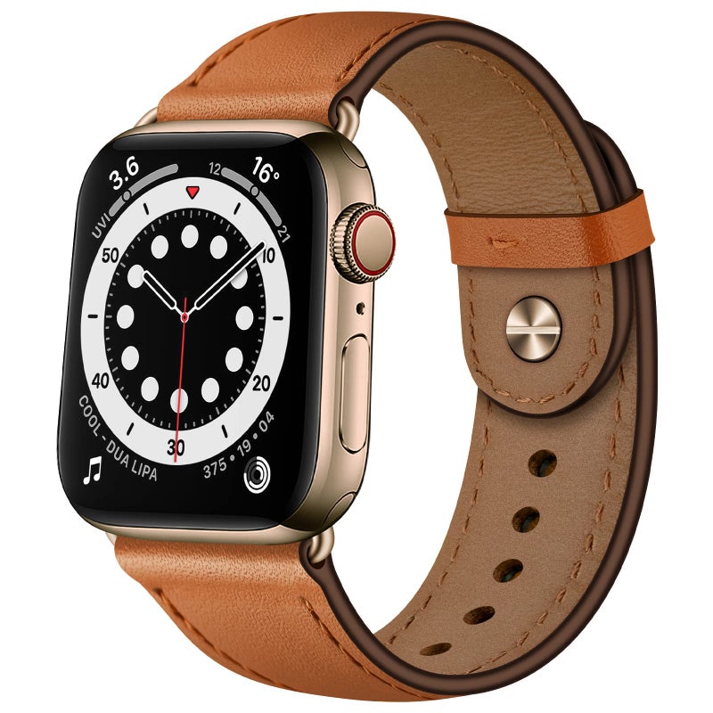OUHENG Leather Bands Compatible with Apple Watch Band 42mm41mm40mm38mm Genuine Leather Replacement Strap for iWatch SE3 SE2 SE Series 11 10 9 8 7 6 5 4 3 2 1 BrownBronze Gold - Image 2