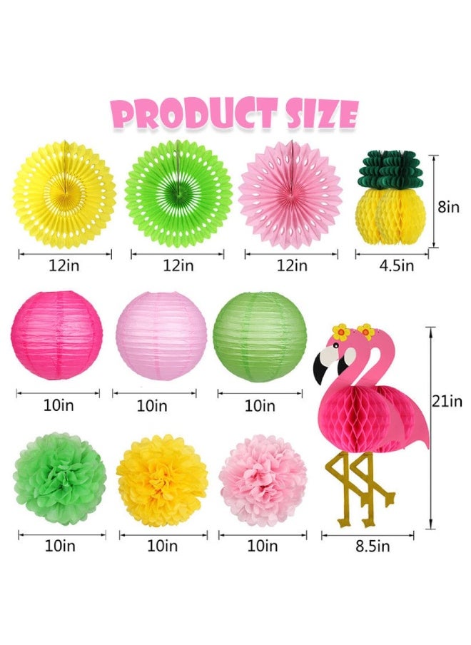 Mordely 13PCS Flamingo Party Supplies,Party Decorations,Flamingo Pineapple Honeycomb Ball Paper Folding Lanterns Paper Fans,Poms Flowers for Birthday Wedding Photo Backdrop Bachelorette Party-Style A  - Image 4