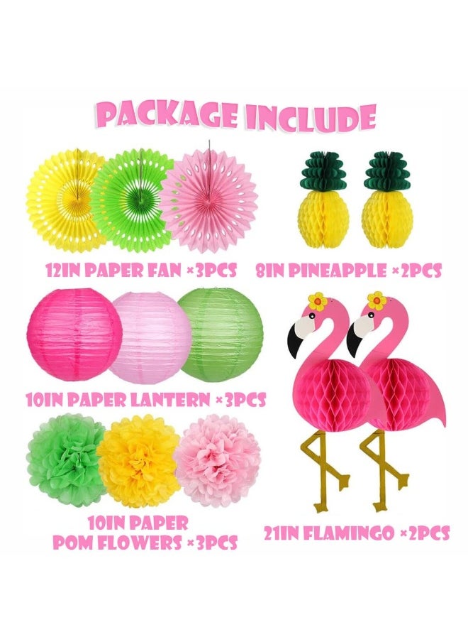 Mordely 13PCS Flamingo Party Supplies,Party Decorations,Flamingo Pineapple Honeycomb Ball Paper Folding Lanterns Paper Fans,Poms Flowers for Birthday Wedding Photo Backdrop Bachelorette Party-Style A  - Image 3