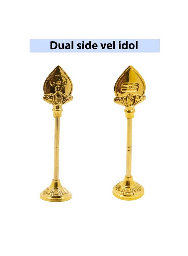 Putrika Traditional Handcrafted Brass Lord Muruga Vel God Idol with Round Base for Home Pooja|Puja|Murgavel Idol Size[110gm] - Vel Stand 15cm - Image 4