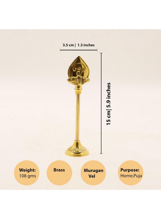 Putrika Traditional Handcrafted Brass Lord Muruga Vel God Idol with Round Base for Home Pooja|Puja|Murgavel Idol Size[110gm] - Vel Stand 15cm - Image 5