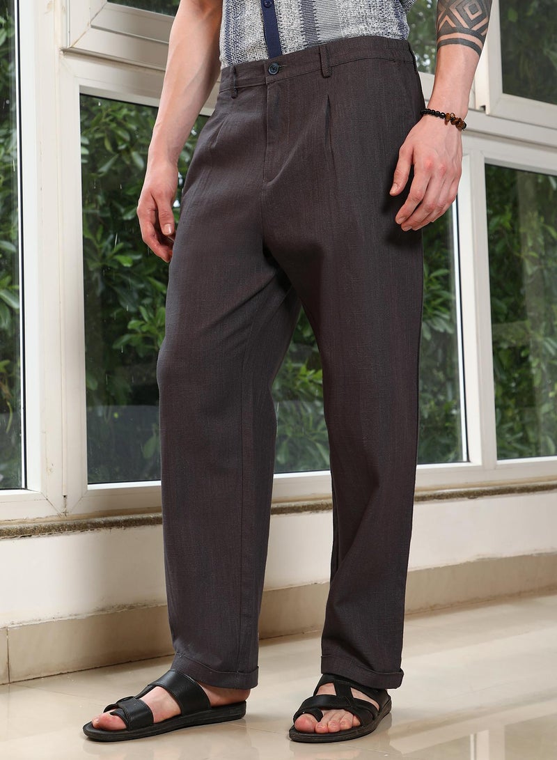 Campus Sutra Campus SutraBrown Cotton Trousers  - Image 3