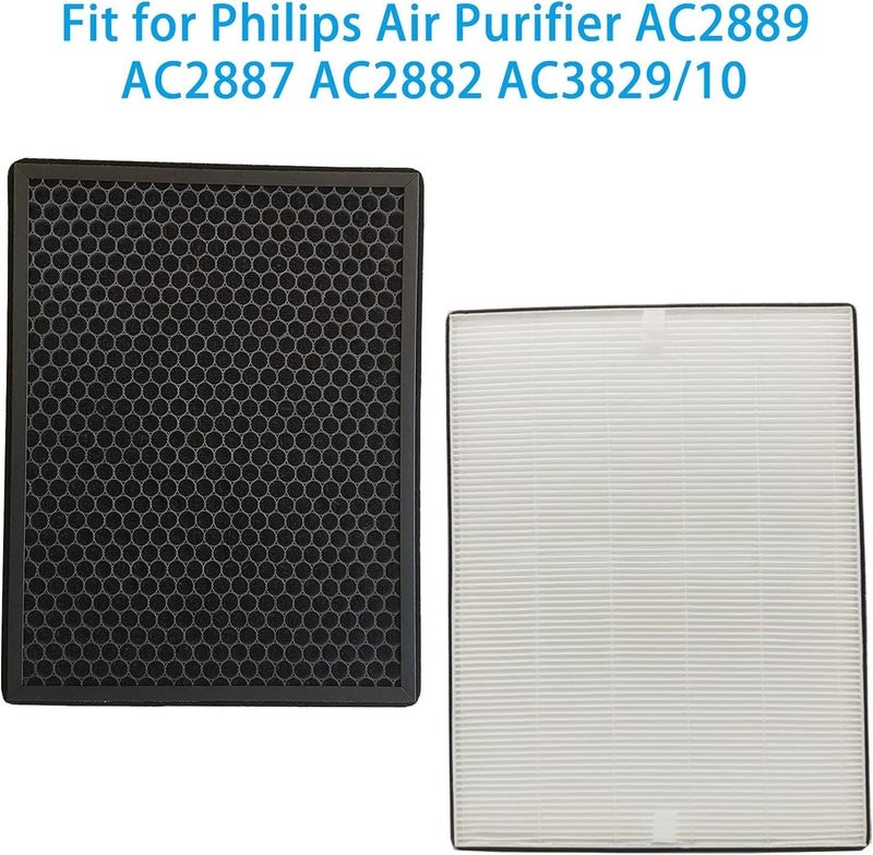 H14 True HEPA + Activated Carbon Filter Set Compatible with Philips AC2882, AC2887, AC2889 & AC3821 Air Purifiers  Replacement Filter FY2422 & FY2420  Dual Filtration (Black & White) - Image 1