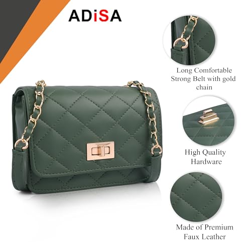 ADISA Women's Girls Quilted Cross Body Sling Bag (SL5059-NEW) (Dark Green) - Image 3