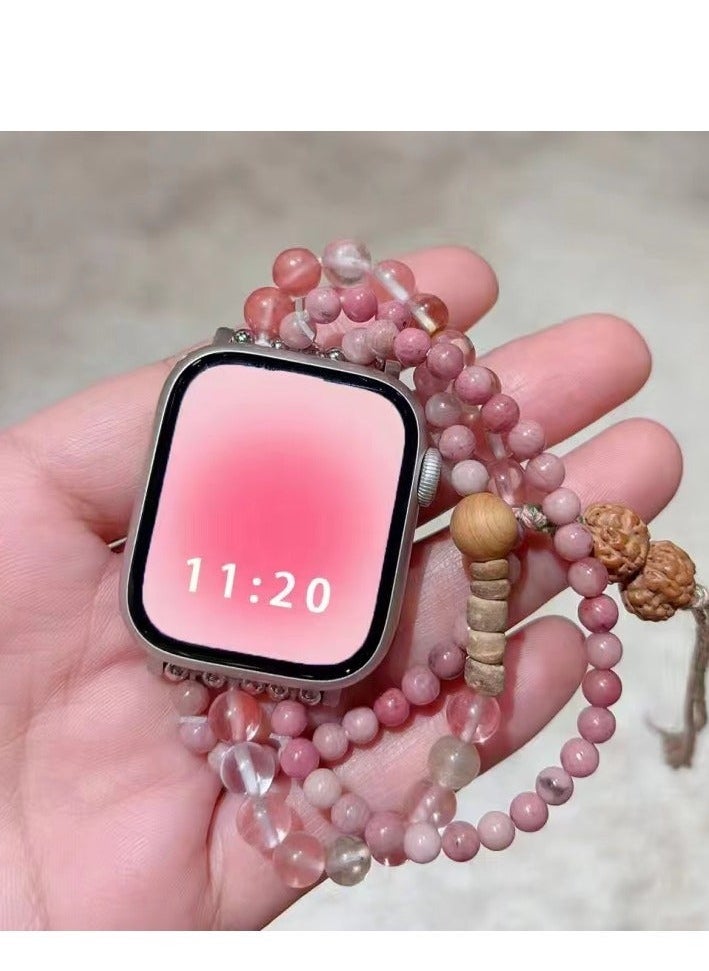 Beauenty Cherry pink beaded elastic sports strap and Apple Watch series suitable for Apple strap 7/8/9E 42mm - Image 1