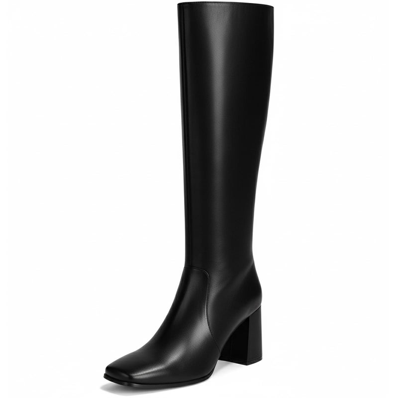 Vipost 3.35-inch Square Toe Knee High Boots for Women, Chunky Block Heel Tall Boots for Women with Side Zipper, Fashion Comfortable Long Fall Winter Boot 2025 - Image 1