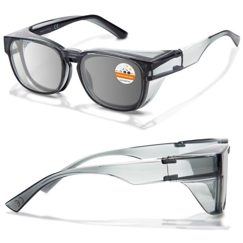 LianSan Photochromic Safety Glasses Over Eyeglasses for MenWomen Fit Over Glasses with UV400Scratch Resistant Lenses ANSI Z87GreyLight Grey Lens - Image 2