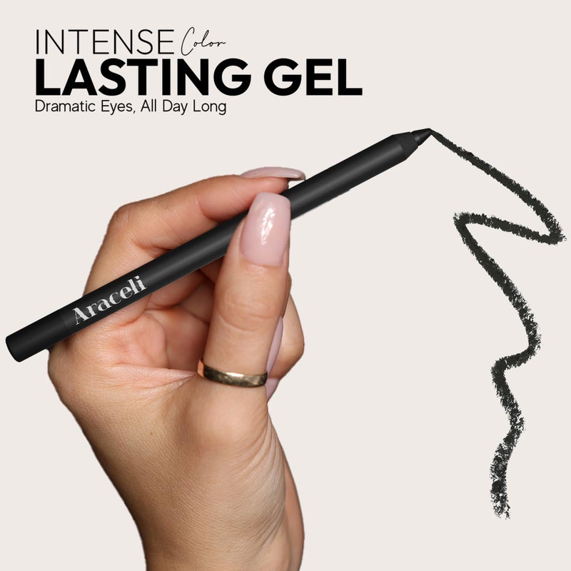 Araceli Beauty Gel Pencil Eyeliner - Water Resistant, Long-Lasting, Smudge-Proof Creamy Formula for Precision Lining - Hypoallergenic, Bold Eyeliner Gel Pencil - Safe for Sensitive Eyes (Black) - Image 3