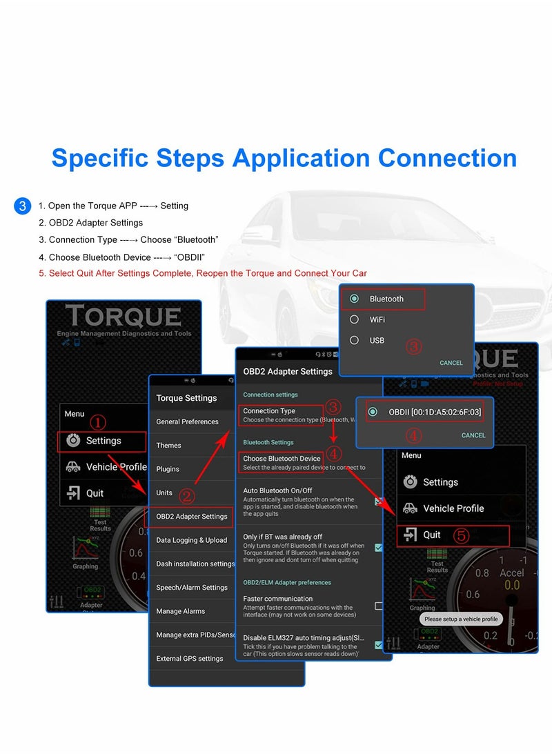 Excefore - Car OBD2 Scanner Bluetooth Diagnostic Tool Code Reader Check Engine Light for Andriod iOS Windows - Image 1