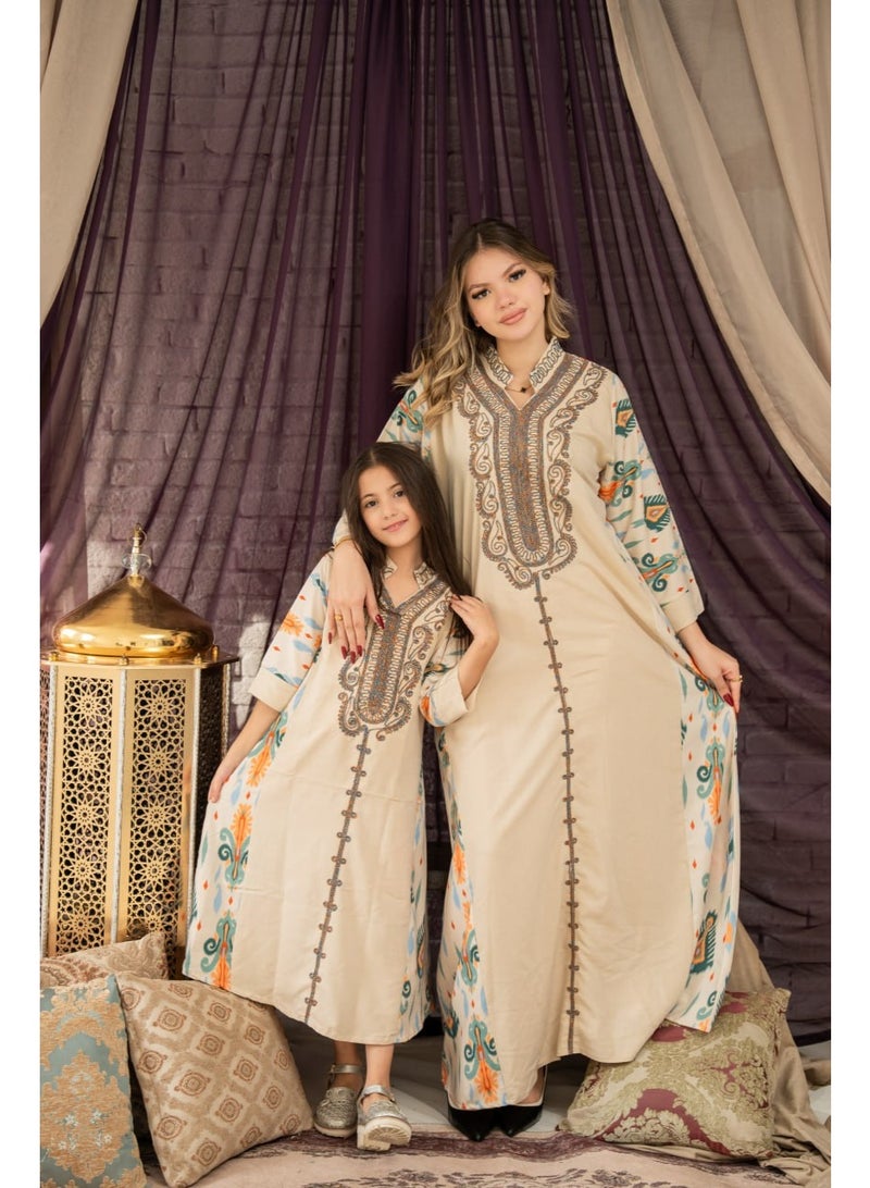AFandina Exclusive mother and daughter jalabiya with a distinctive pattern | Family Elegance SM - 45 - Image 1