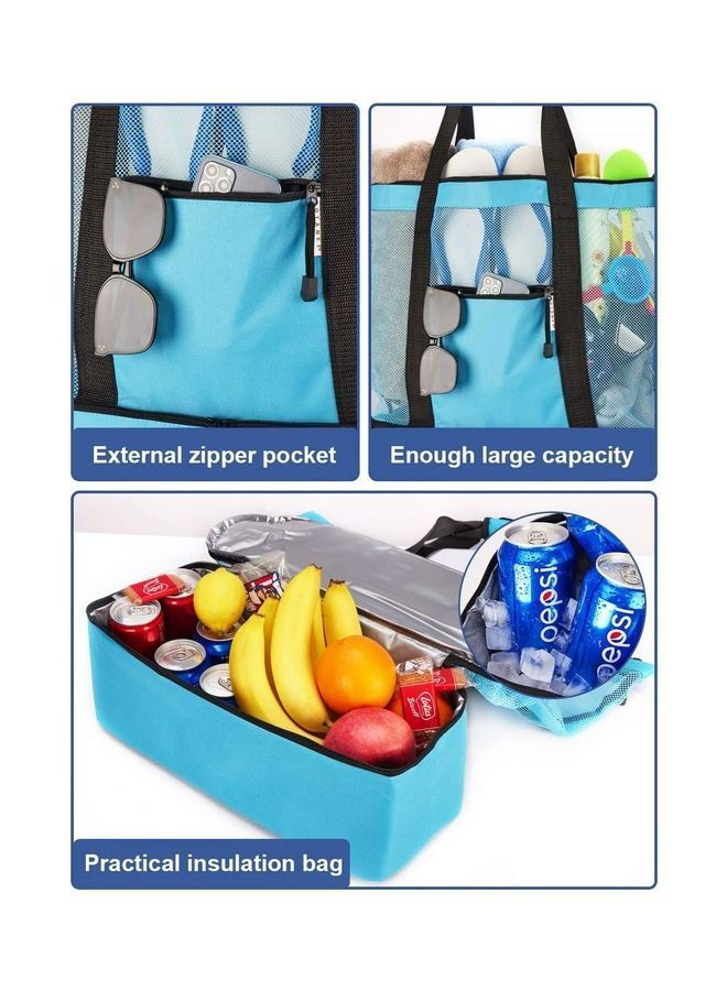NIBEMINENT Mesh Beach Picnic Bag With Insulated Cooler Compartment - Image 4